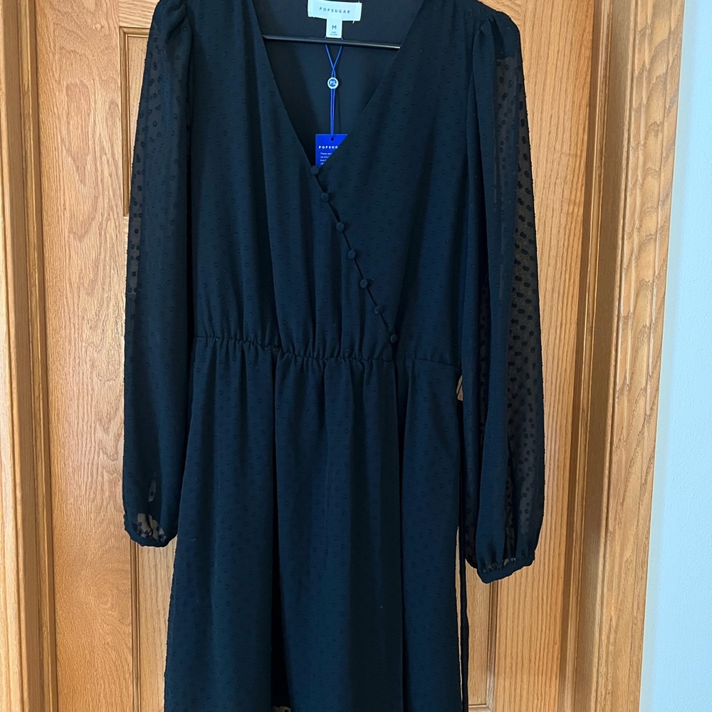Black long sleeve polka dot dress